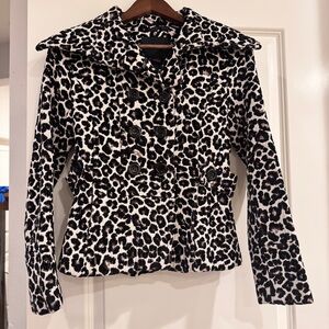 Y2K Forever 21 Black and White Leopard Print Pea Coat Size Small Petite